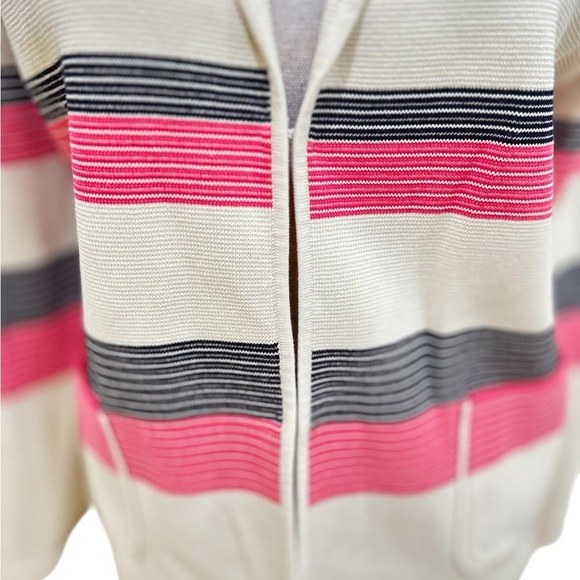 Talbots Cream Knit pink black stripe Sweater jacket hand pockets size large - Picture 7 of 11